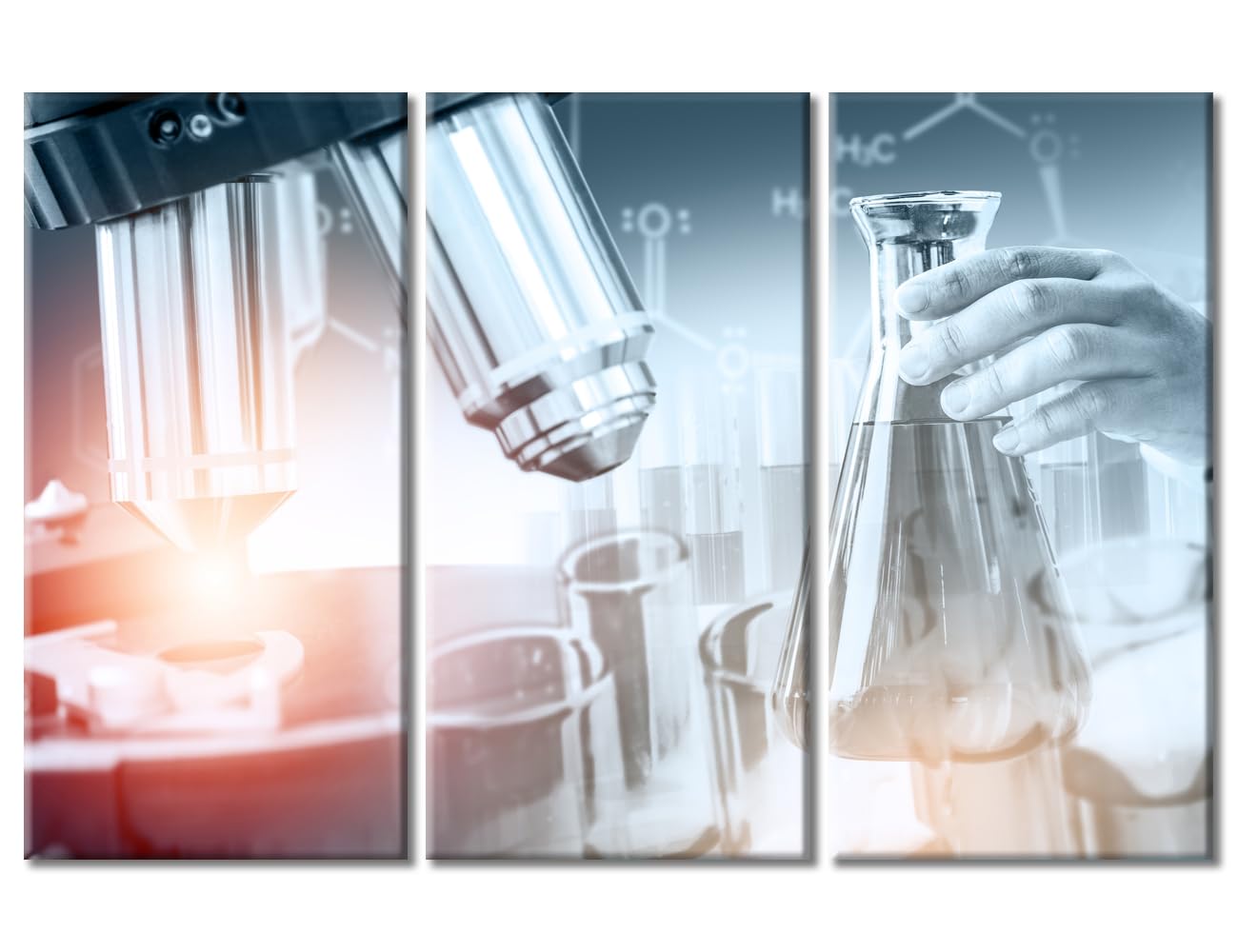 3 Panels Research and Development Concept Wall Art Medical Laboratory Instruments Microscopes Wall Pictures Giclee Wooden Framed Gallery-Wrapped Ready to Hang (60" Wx40 H)