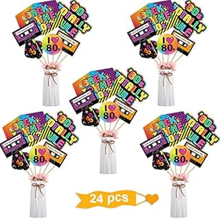 24 Pieces 80's Retro Decorations 1980's Centerpiece Sticks Baby Shower or Birthday Party Centerpiece Sticks Table Toppers Photo Booth Props