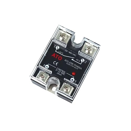 ATO Relé de estado sólido SSR-60DA DC a CA Relé semiconductor monofásico, entrada 3-32V CC, salida 24-480V CA (60A)