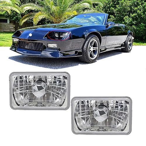 YLT AUTO Chrome Crystal Semi-Sealed Headlights 4 x 6 Inch Glass Lens H4 HID LED Halogen High and Low Beam Replacement Kit (Pair)
