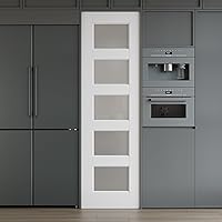 Vista 1 de Losa de puerta interior de 18 x 80, puerta de vidrio, puertas de despensa con vidrio esmerilado, panel preconstruido de 5 paneles de núcleo sólido