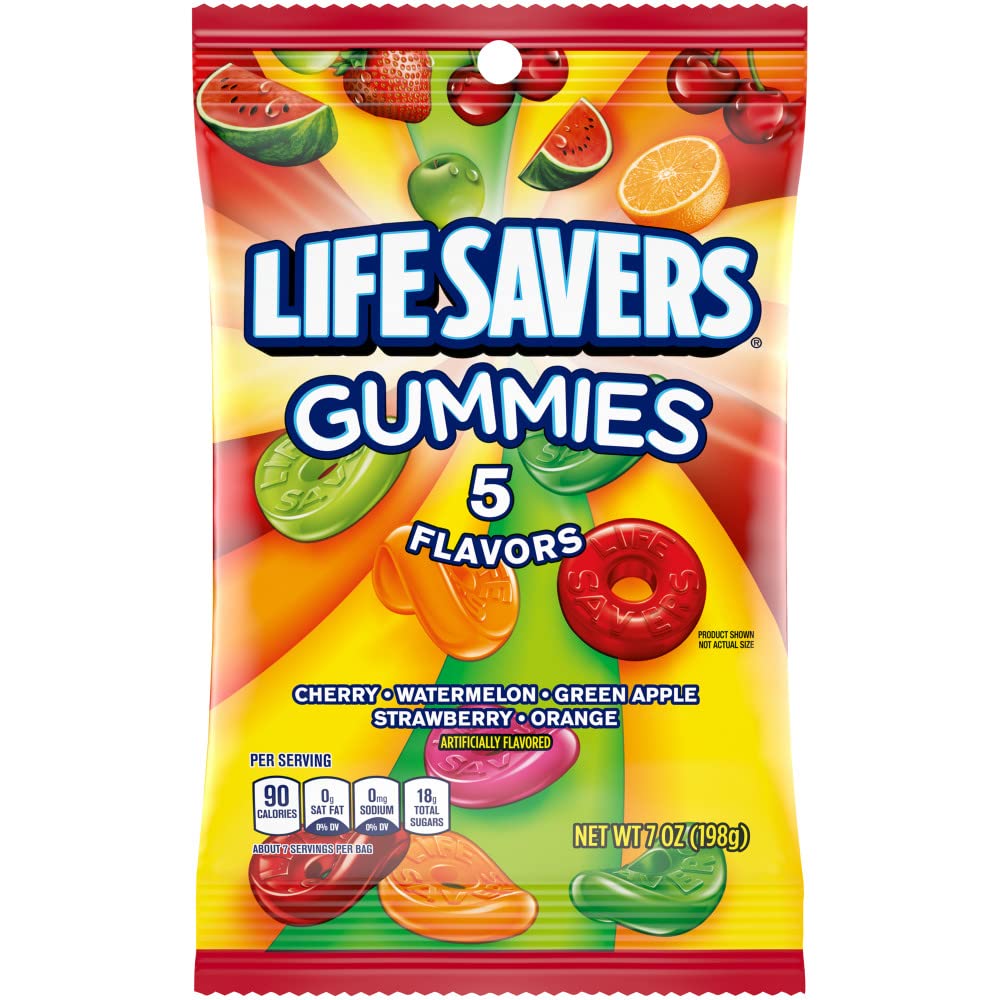 LIFE SAVERS 5 Flavors Gummies Candy Bag, 7 ounce (Pack of 12)