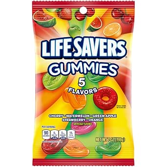 LIFE SAVERS 5 Flavors Gummy Candy Snacks Bulk, 7 oz Bag, Pack of 12 | Sweet treat gummies, LifeSavers gummy candy bag, 5 Flavors fruity soft chewy candy for road trips, parties, game night