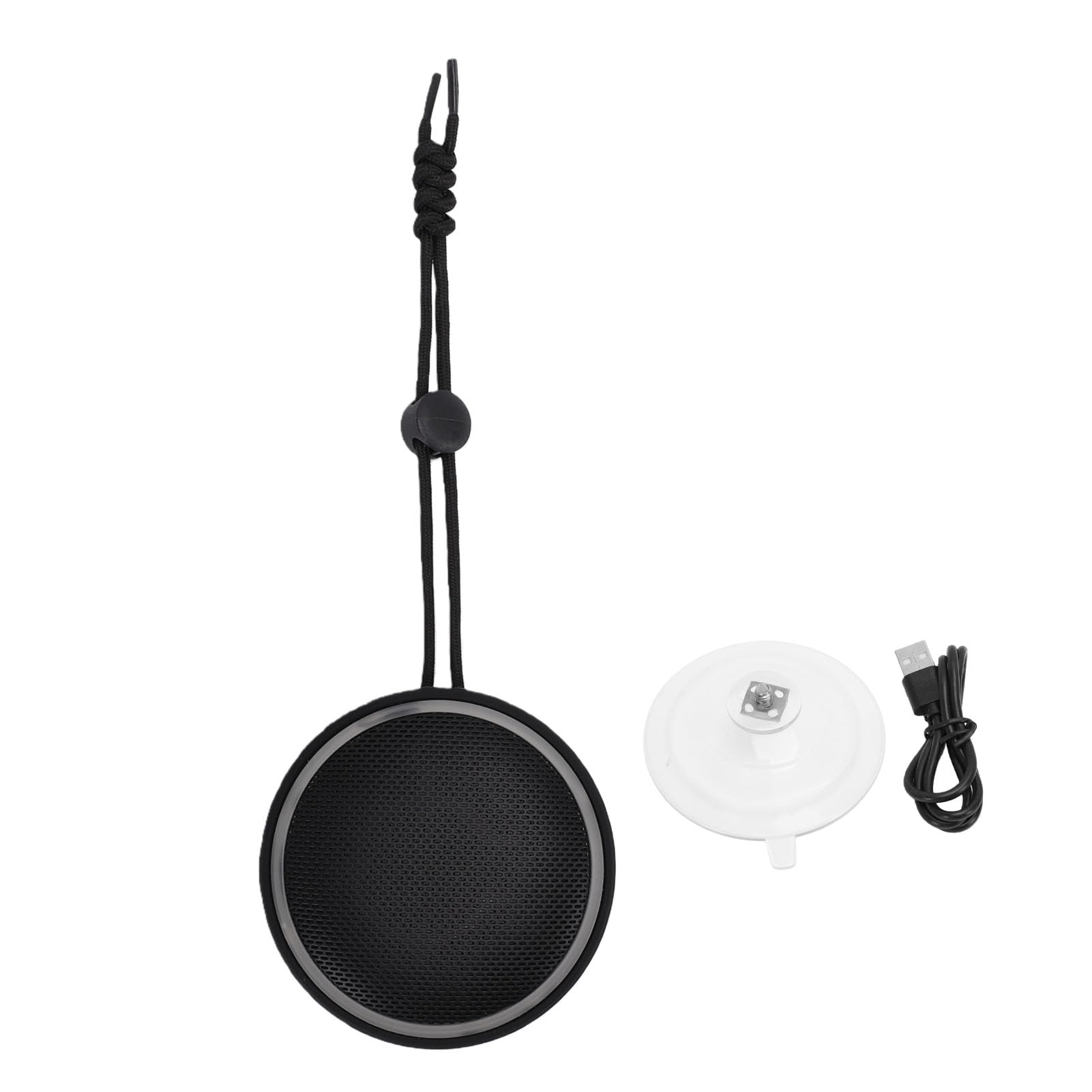 Bluetooth-Duschlautsprecher, Tragbarer, Kabelloser Stereo-Lautsprecher mit Saugnapf und Trageband, RGB-Beleuchtung, Wasserdicht nach IPX6 (Schwarz)