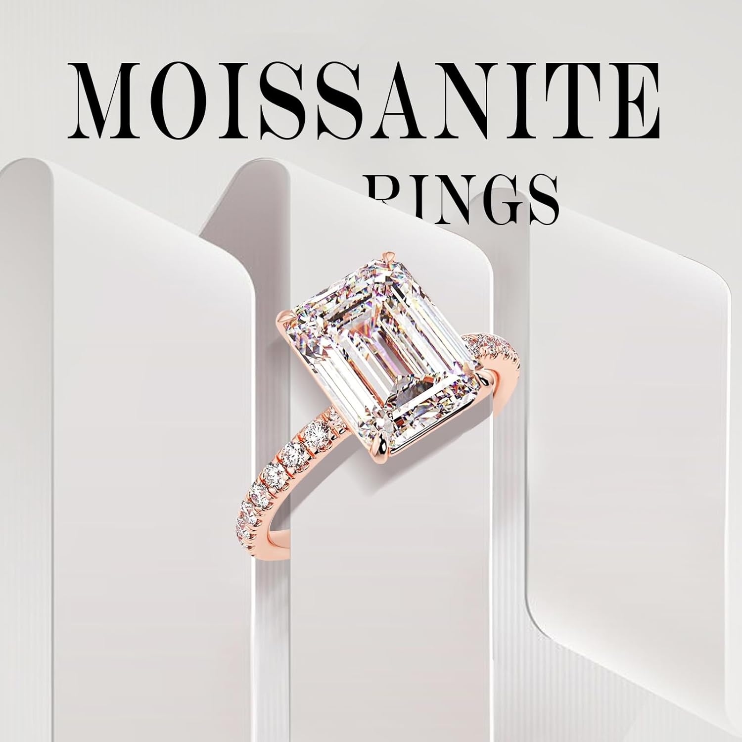 10K Solid Gold 1ct Center Emerald Shaped Moissanite Engagement Wedding Anniversary Ring for Women