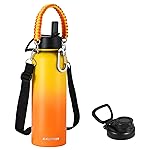 KXIAOCHEN Insulated Water Bottle, Stainless Steel Water Bottle, 2 Lids (Straw and Handle Lid),Wide Mouth Metal Water Bottles Keep Hot and Cold, Double Walled, Thermo Mug, Metal Canteen