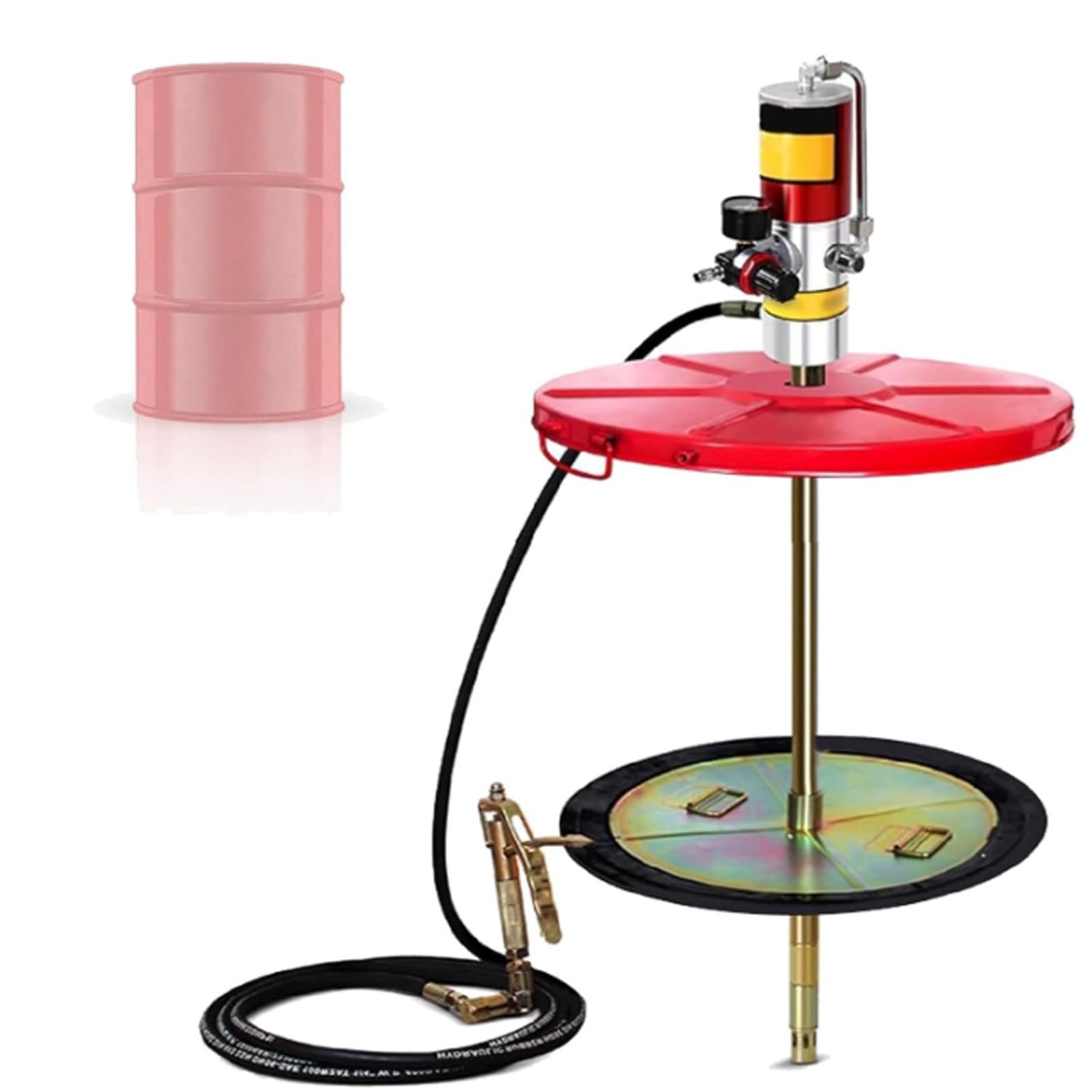 Myuyee As Shown Air Operated Grease Pump For 55 Gallon Drums, 16Ft Tubing, 0.85L/Min Flow, 50:1 Pressure Ratio, Pneumatic Drum Cap Grease Gun System