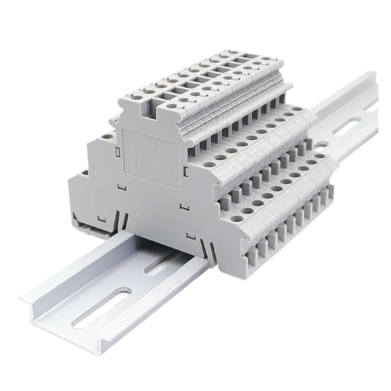 50Pcs DIN Rail Terminal Block DIKD 1.5, 1.5mm² 3-Tier Screw Clamp for C45/DZ47 Breakers & Industrial Control Cabinet