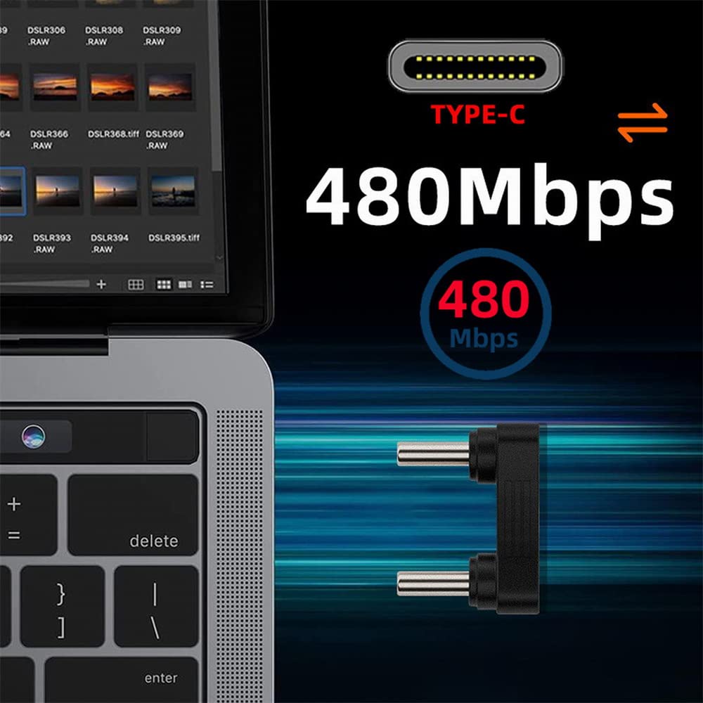 Adattatore USB-C OTG 2 In 1 A Forma Di U - Per Microfono E Ricarica PD, 480 Mbps, Angolo Posteriore