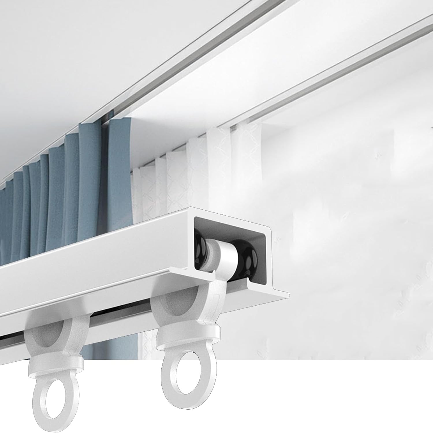 Heavy-Duty 3ft-20ft Aluminum Curtain Track Set, Recessed Ceiling Rail for Mute Sliding Curtains, 1.4mm Wall Thickness, Includes Installation Materials (White, 260cm/8.5ft)