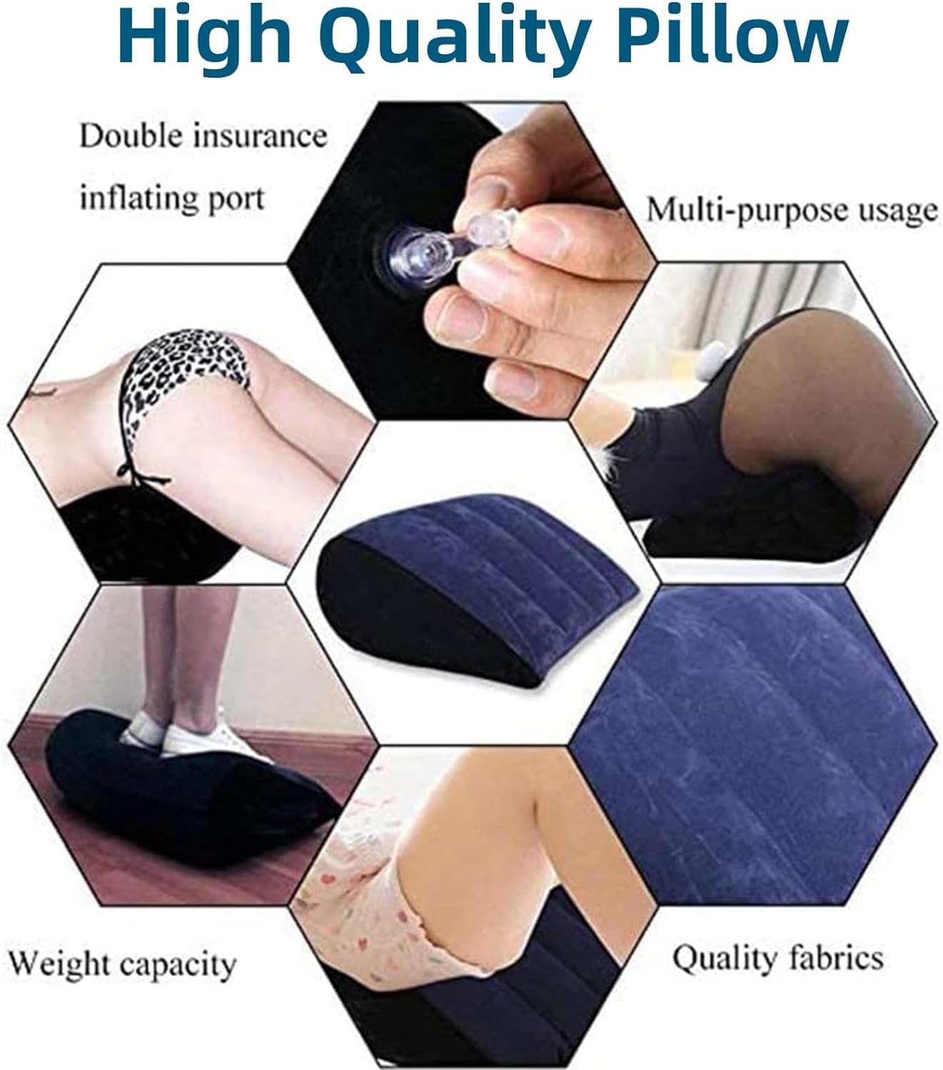 Generic Bed Wedge Pillow, Inflatable Pillow for Couples Soft Portable Positioning Triangle Sofa Pillow Body Positioners Cushion Sweater g5, Medium, Blue