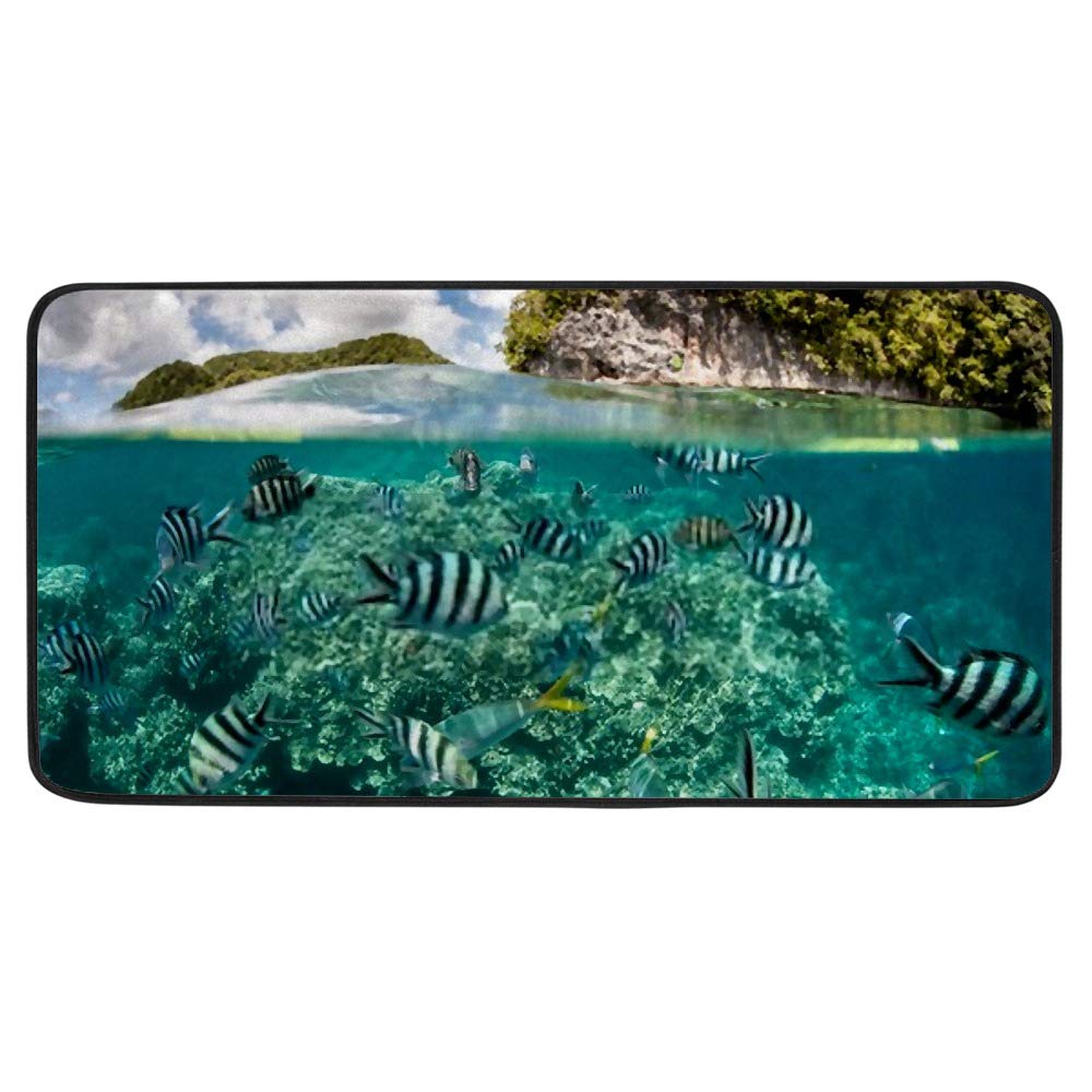 Tapis de cuisine en polyester bleu 39x20 inch au motif vagues de mer élégantes