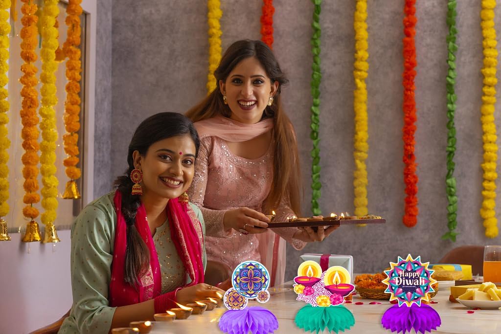 9 PCS Happy Diwali Honeycomb Centerpieces - Deepavali Candle Table Toppers for Home Festival of Lights Party Decor - Image 4