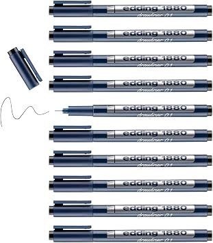 edding 1880 profipen - black - 10 pens - line width 0.1 mm - fineliner pen for precise writing, sketching and technical drawing - fine, metal-encased nib - suitable for use with rulers and stencils