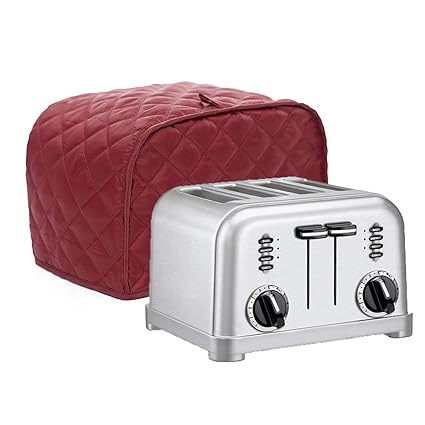 Toaster Cover, Polyester Quilted Four Slice Toaster Appliance Cover, Dust and Fingerprint Protection, Machine Washable-2 YR Warranty (12W x 11D x 8.5H, Red Polyester)