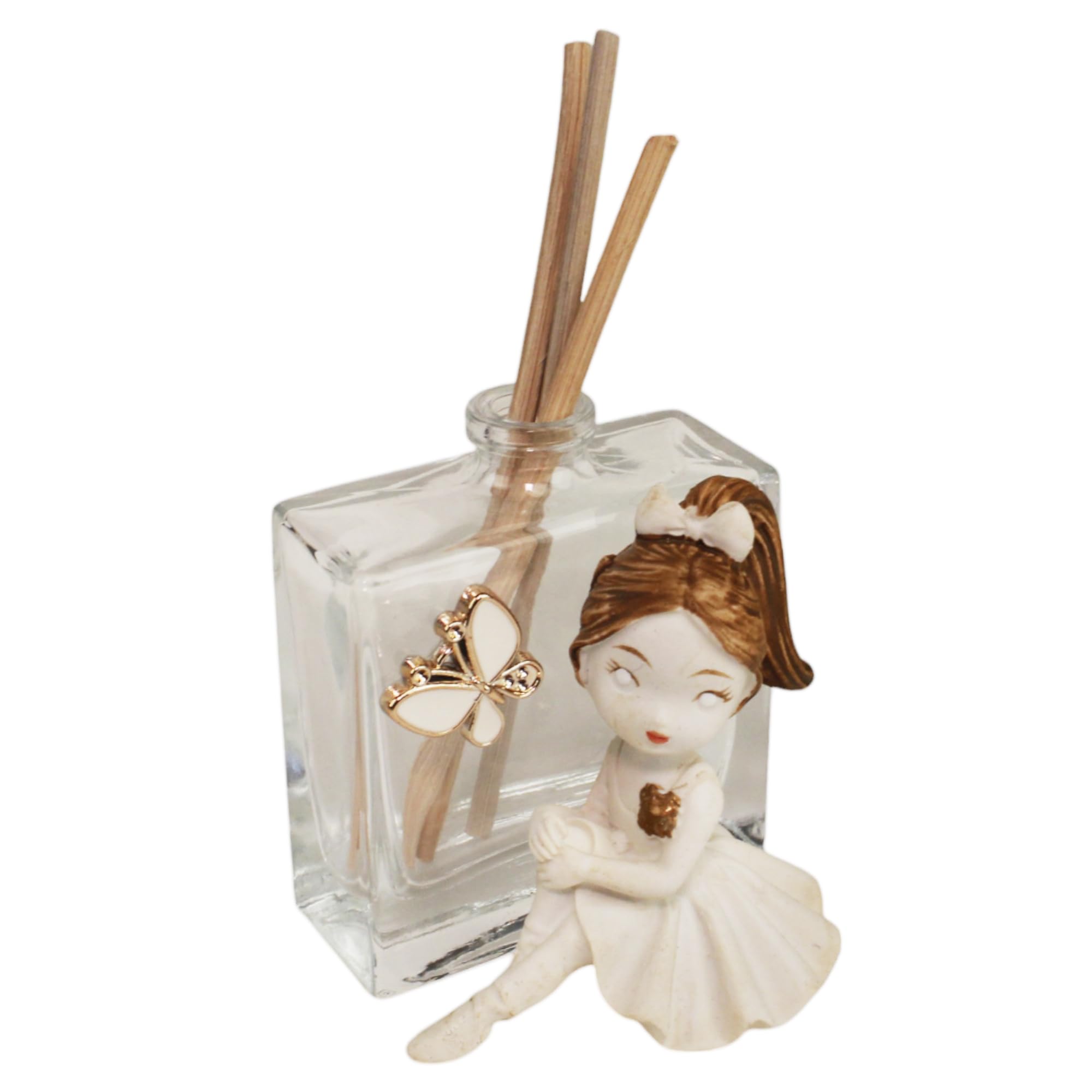 DLM-A723 Bomboniere 6 utili Profumatori in vetro trasparente cm 6x5x6 con 6 profumi e 6 scatole Ballerina con farfalla per Battesimo Bimba Comunione Bambina Cresima Ragazza 18 Compleanno