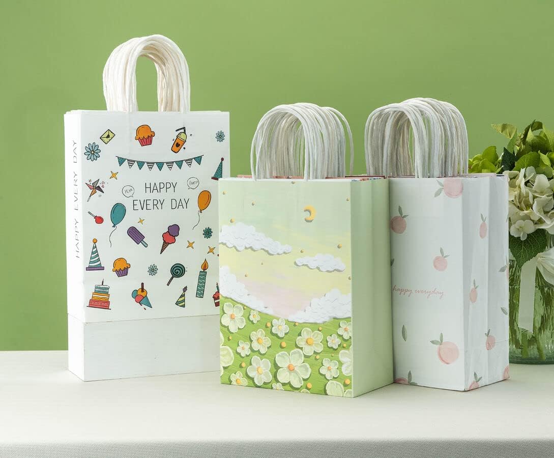 RACETOP Colour Kraft Paper Bags with Handles Bulk, 8"x4.5"x10.8" 100Pcs Small Brown Gift Bags, Mini Paper Bags, Gift Bags Bulk, Goodie Bag, Retail Bags