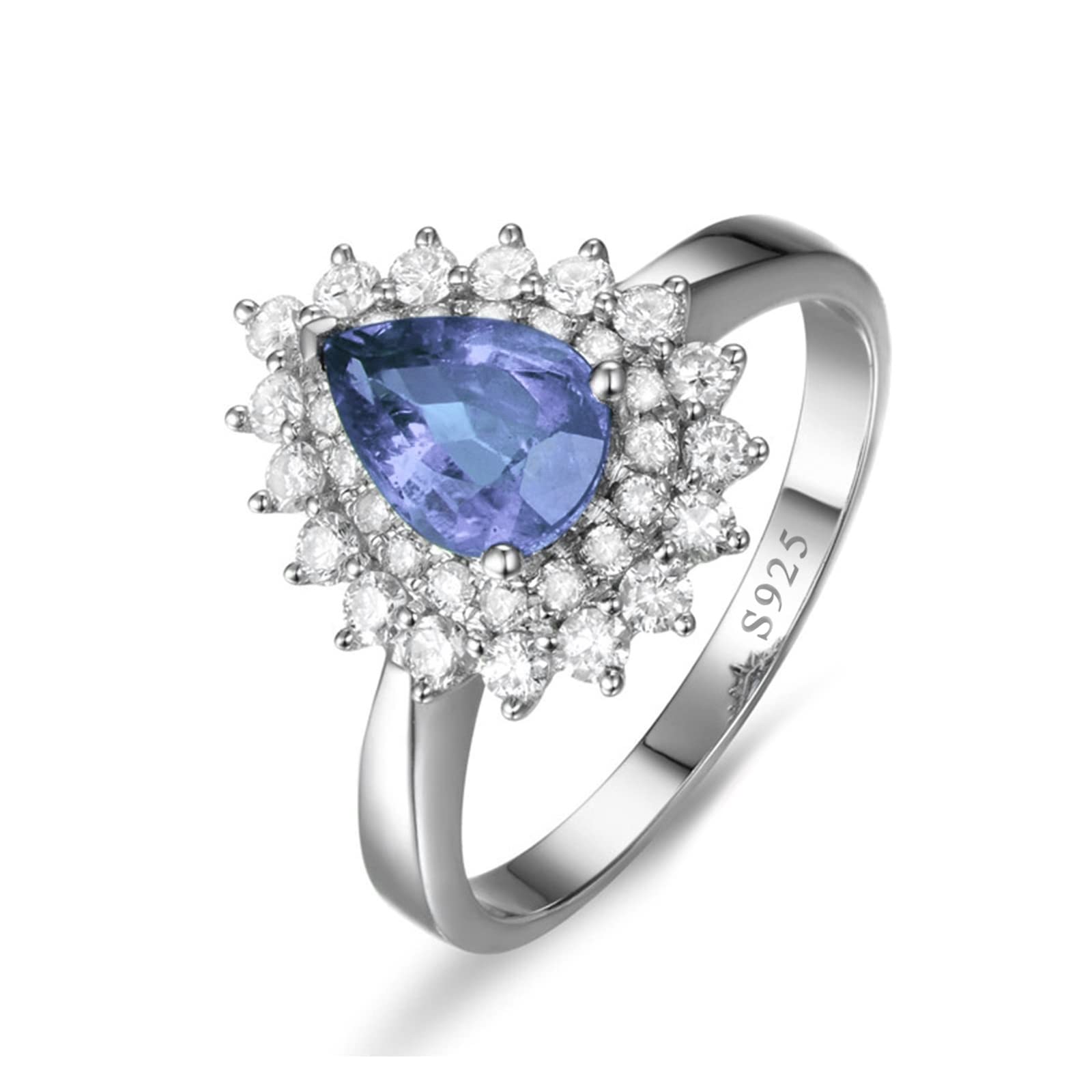 Anillo de compromiso de plata de ley 925, con forma de gota, circonia morada, plata de ley S925, anillo de pareja, anillo de boda, joyería auténtica, tamaño 47-65