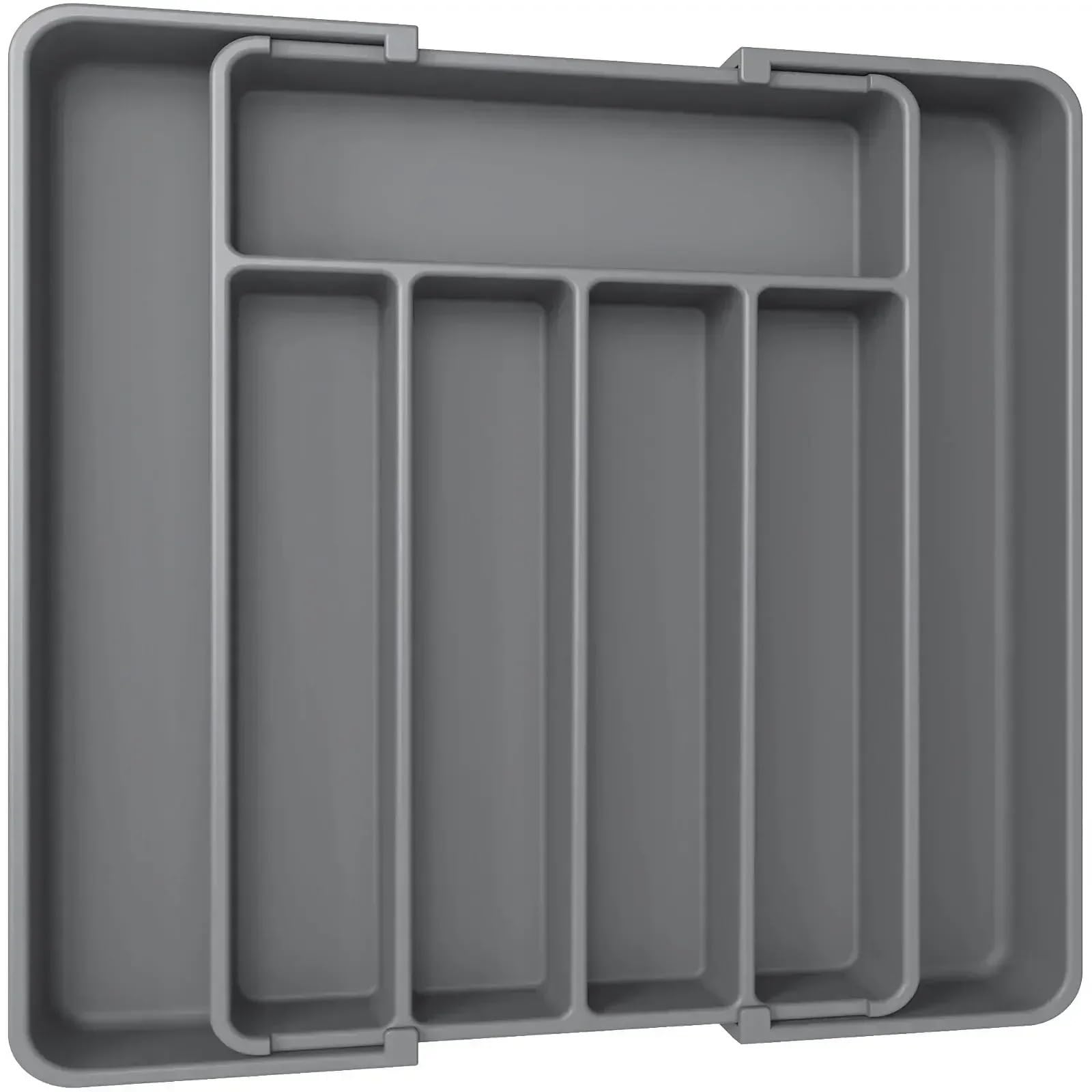 WDSBZNB Cutlery Tray Kitchen Organizer Tray Adjustable Pantry Utensil Cutlery Drawer For Silverware Tableware Expandable(Grey)