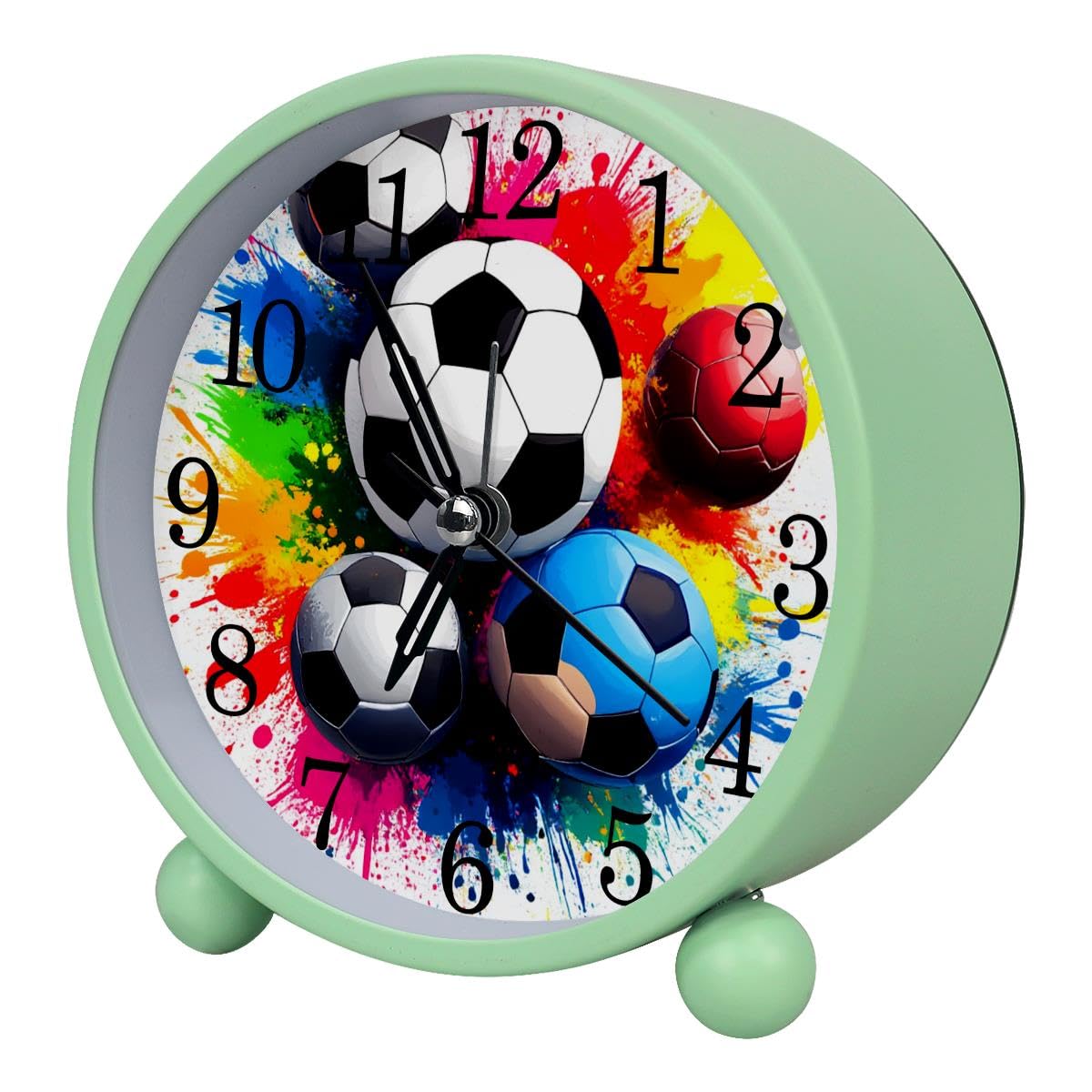 Luoweisi Alarm Clock Soccer, Silent Non-Ticking with Night Light, Round Metal Alarm Clock for Office, Battery Operated, Bedroom, Elderly, Adults, Children, Student Gifts