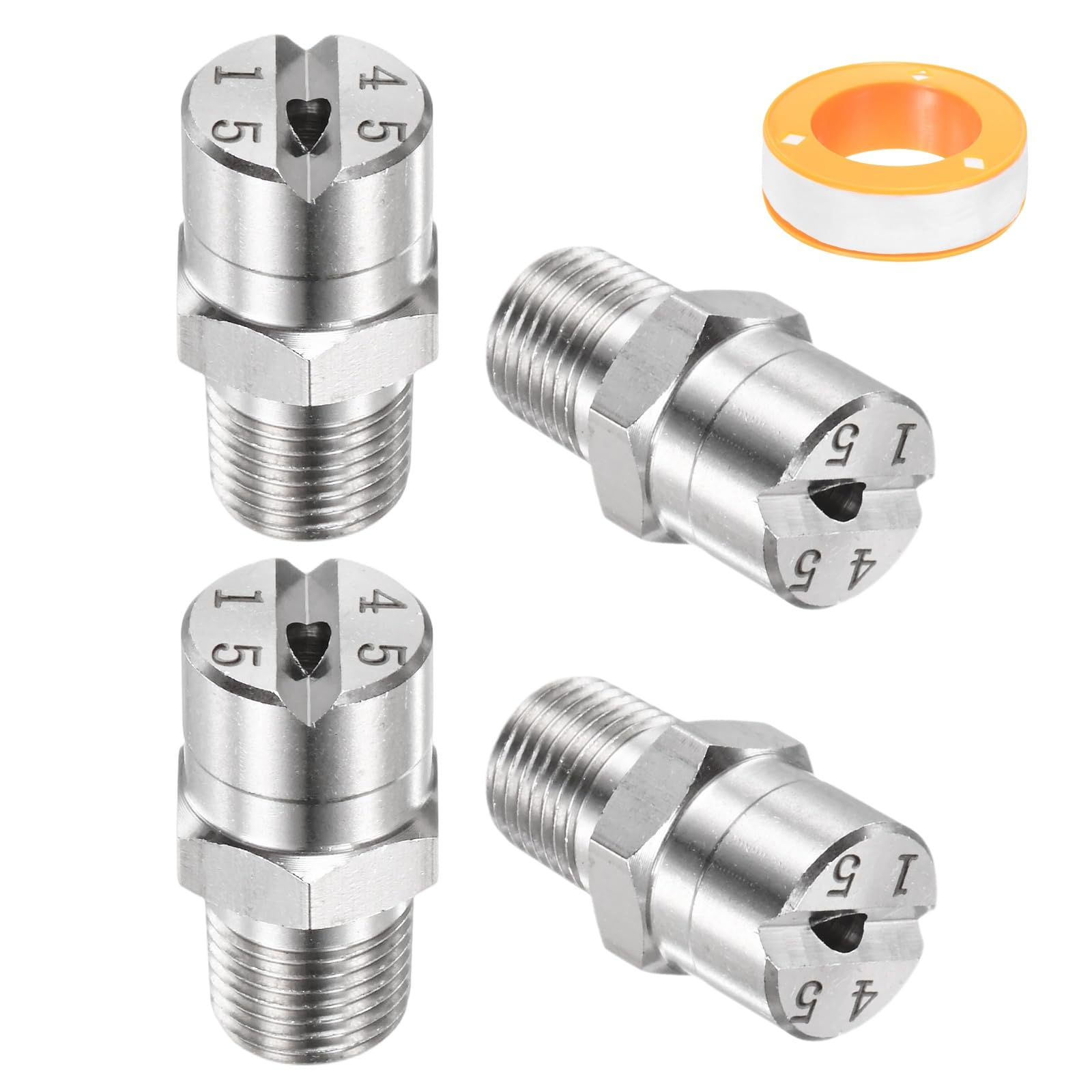 TIXIPEM 1/8" BSP Male 45 Degree Flat Fan Spray Tip [5PCS] - Pressure Washer Nozzles Cleaner Nozzle with Sealing Tape Used for Water Guns - [Stainless Steel-2.4MM Orifice]