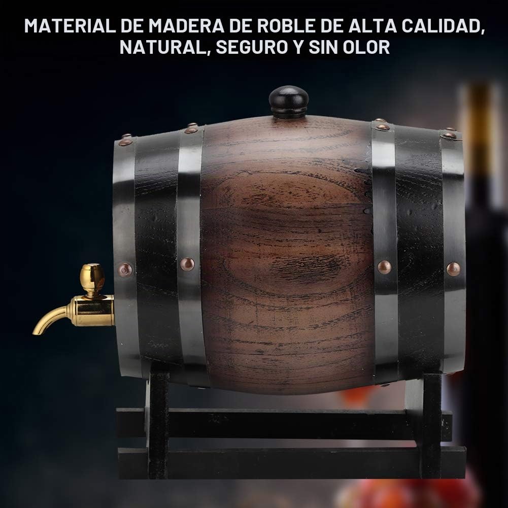 Barril de Whisky, Barril de Roble de 3 Litros, Dispensador de Vino con Grifo, Madera de Roble, para Hogar, Cafetería, Restaurante, Hotel