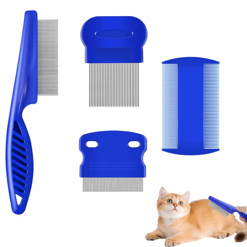 4 Piezas Peine Anti Pulga Perros y Gatos, Peine Antipulgas para Gatos, Perros Peines para Piojos, Peine para Pulgas de Gato de Dientes Finos, Peines de Piojos, Peine de Dientes de Doble Cara