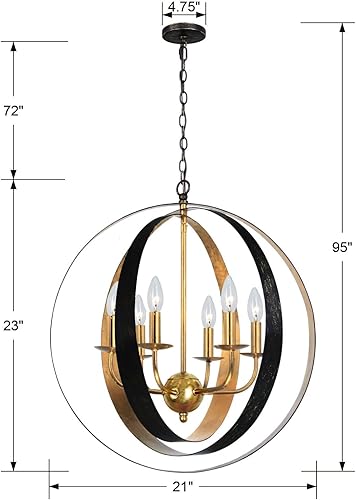 Miniatura 7 de Crystorama Luna - Candelabro grande de 6 luces de bronce y esfera dorada - Lámpara de techo - Candelabros para pasillo, sala de estar, vestíbulo,