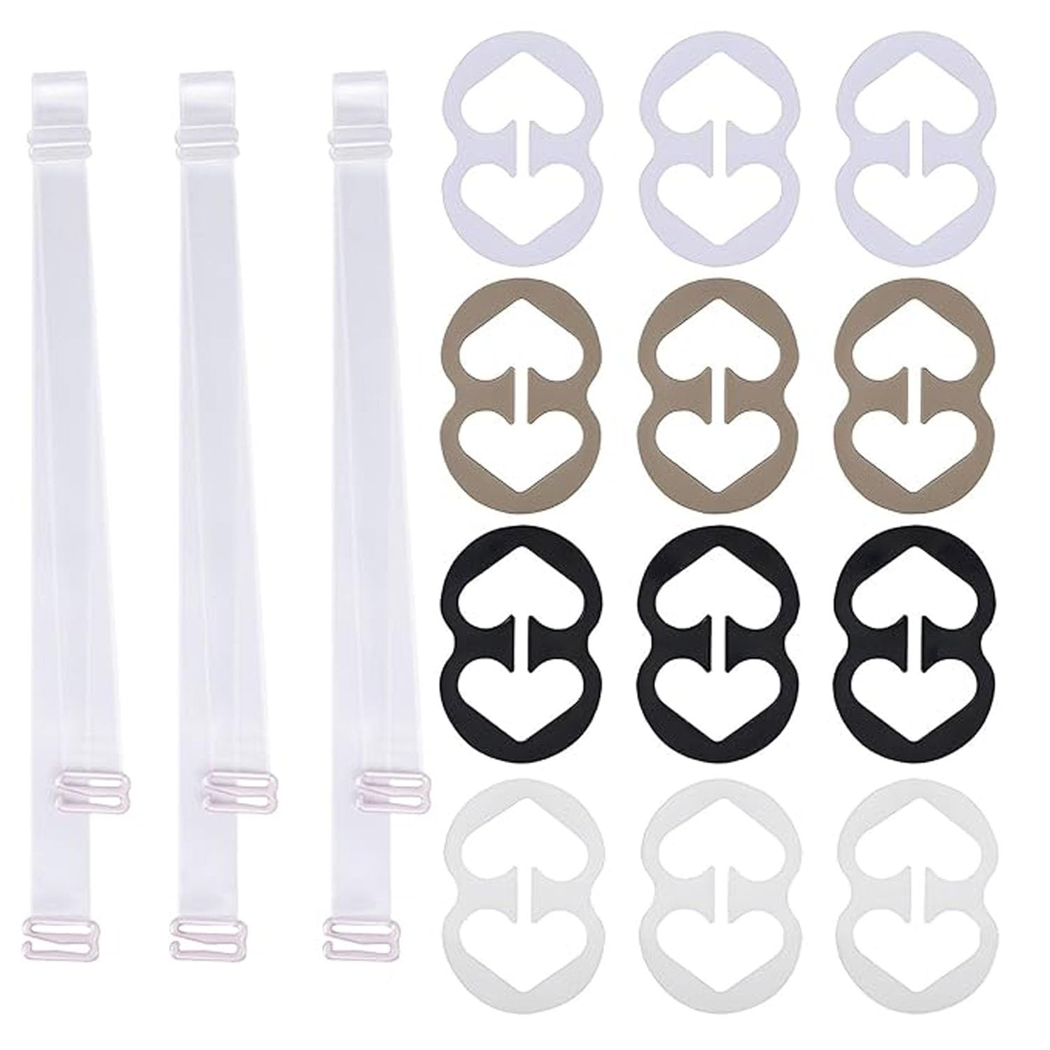 Bra Strap Clips,12 Bra Clips and Bra Straps Holder Women’s Black,White,Beige for Full Cup Size (Black &amp; White &amp; Nude) (clear-12mm)