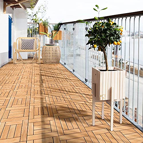 Miniatura 5 de Yaheetech Suelo De Madera 27 Piezas Para 2,6 M Baldosas De Abeto 30 X 30 Cm Piso Antideslizantes Terraza Piscina Jardín Patio Balcón Baño Madera 7 Listones