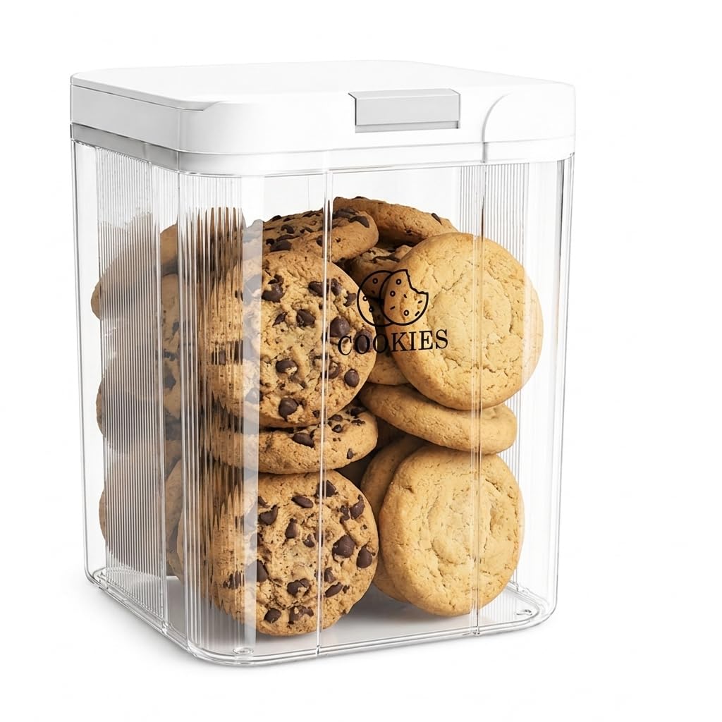 Punorric Biscuit Tin 5L Large Biscuit Barrel, Cookie Jar with One Touch Lid, Airtight Biscuit Container for Snack Storage, Cookie Tin for Kitchen Counter, Pantry and Coffee Station BPA-Free