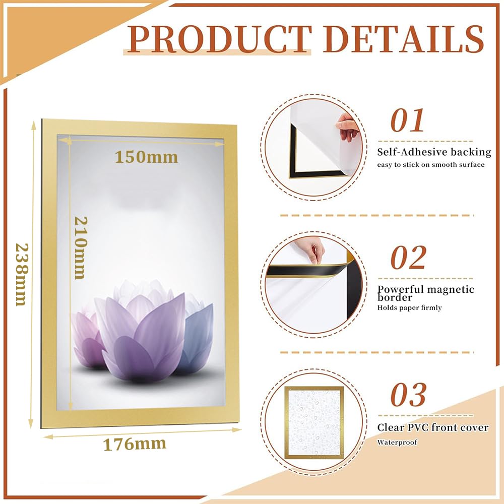 20 Pezzi Cornice Magnetica, A5 Cornice Magnetica Autoadesiva,Informazioni Cornice Argento, Impermeabile Cornici Magnetiche, Informazioni Cornice Per