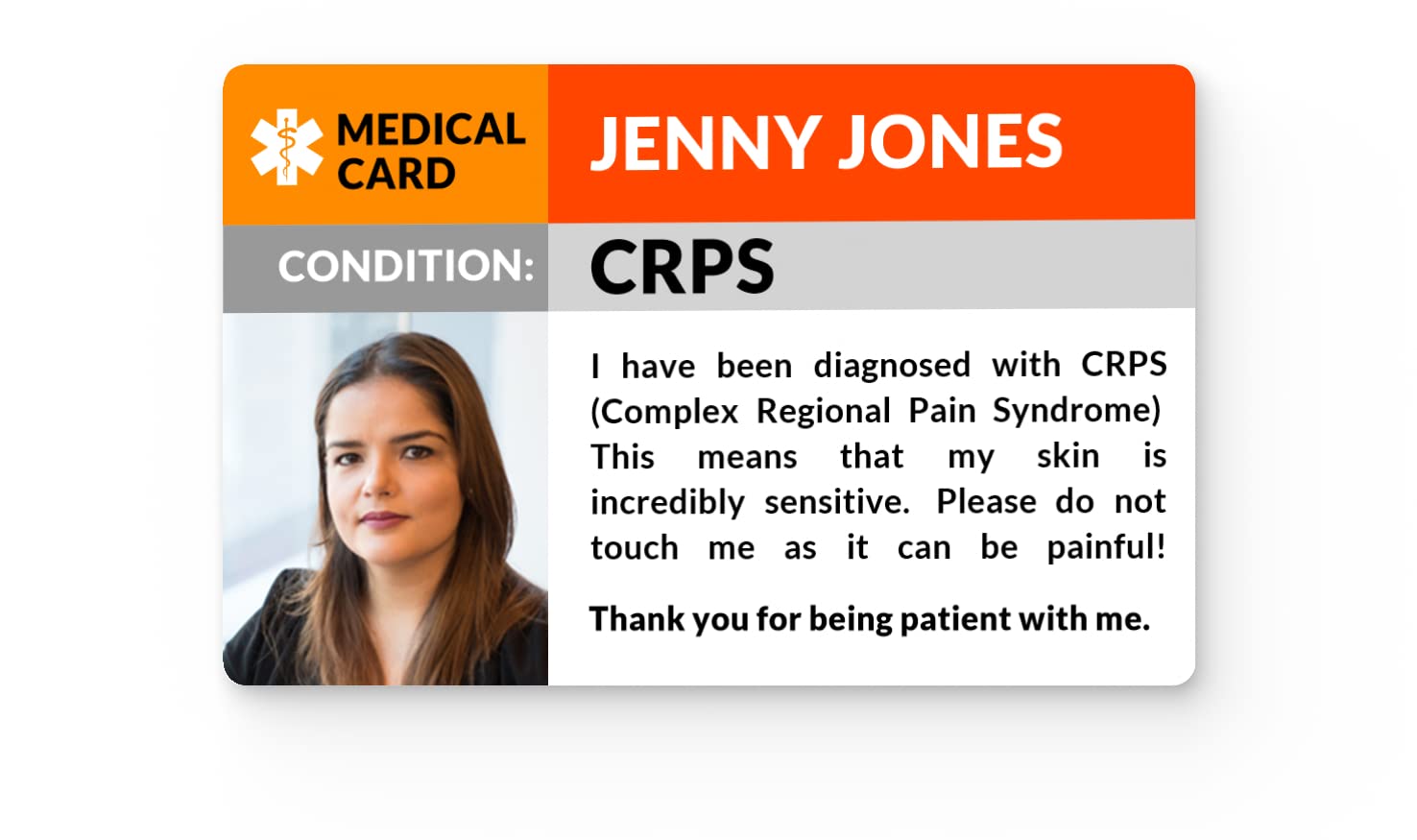 The Card Project UK CRPS (Complex Regional Pain Syndrome) Photo Awareness Medical ID Alert Card