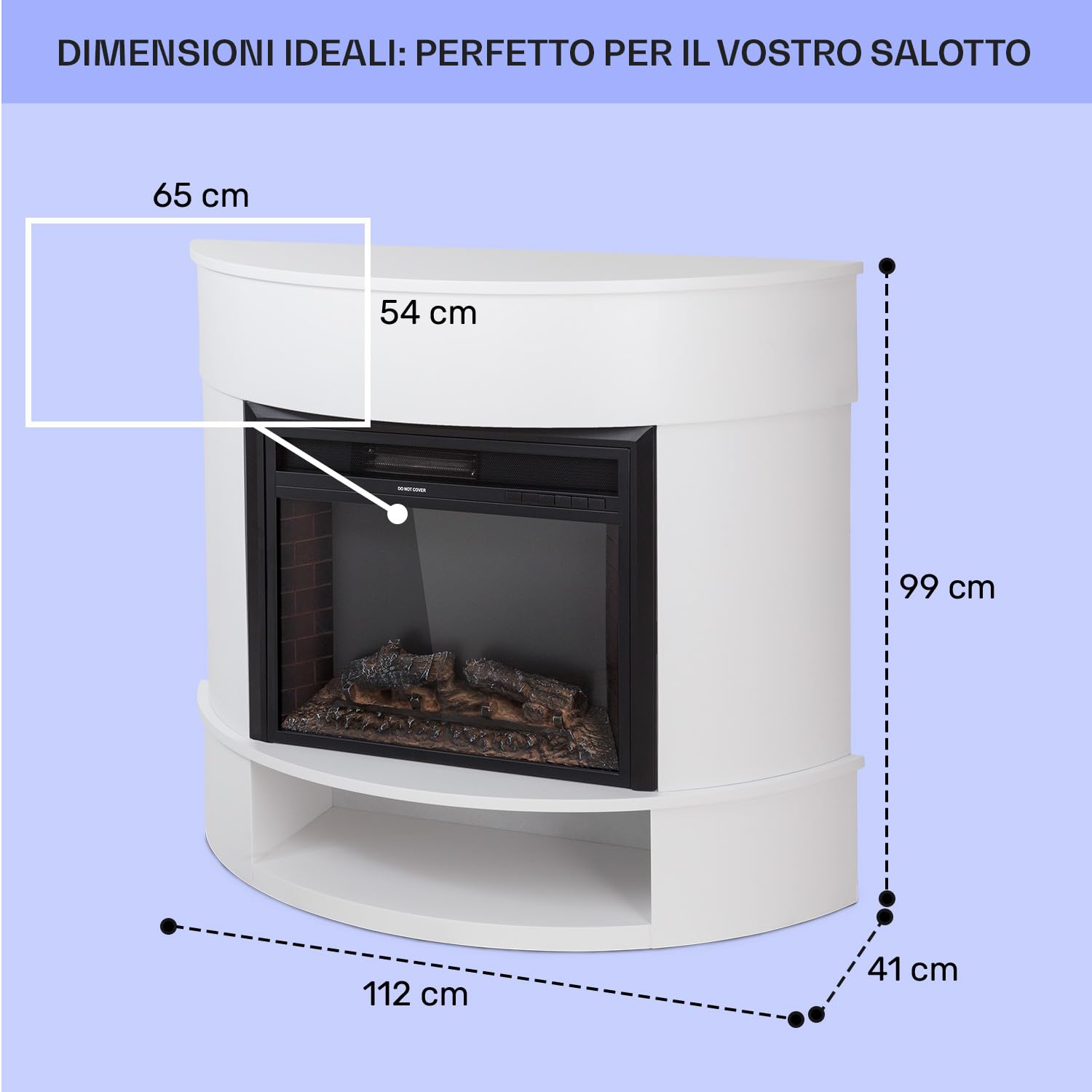 Klarstein Camino Elettrico Basso Consumo, Camino da Terra con Mensola, Elettrico da Parete, Caminetto 1800W, Finto Decorativo con LED, Telecomando, Timer, Controllo Temperatura
