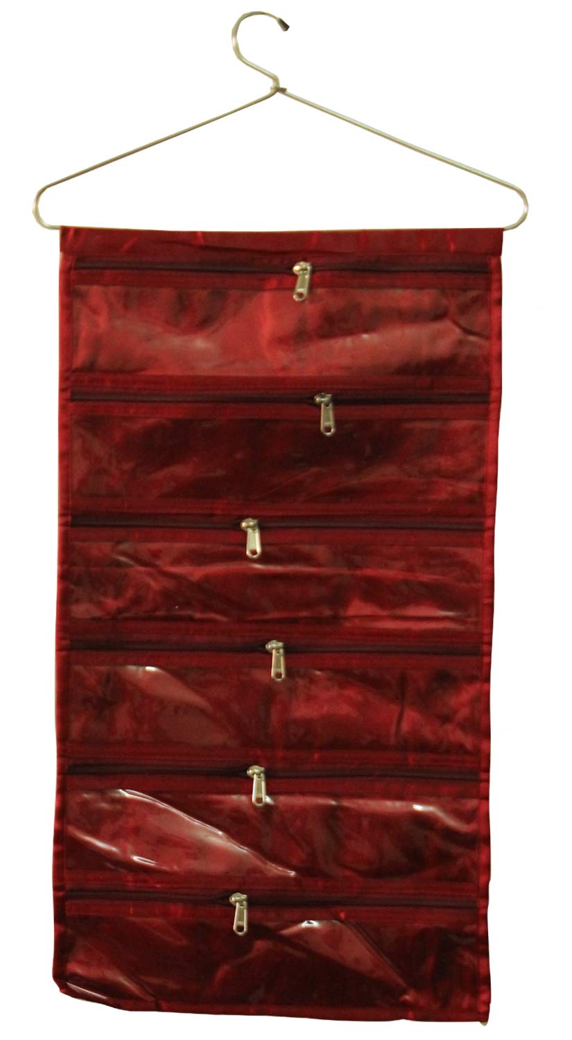 Kuber Industries Satin Wall Hanging Jewellery Organiser, Maroon (CTKTC0360)