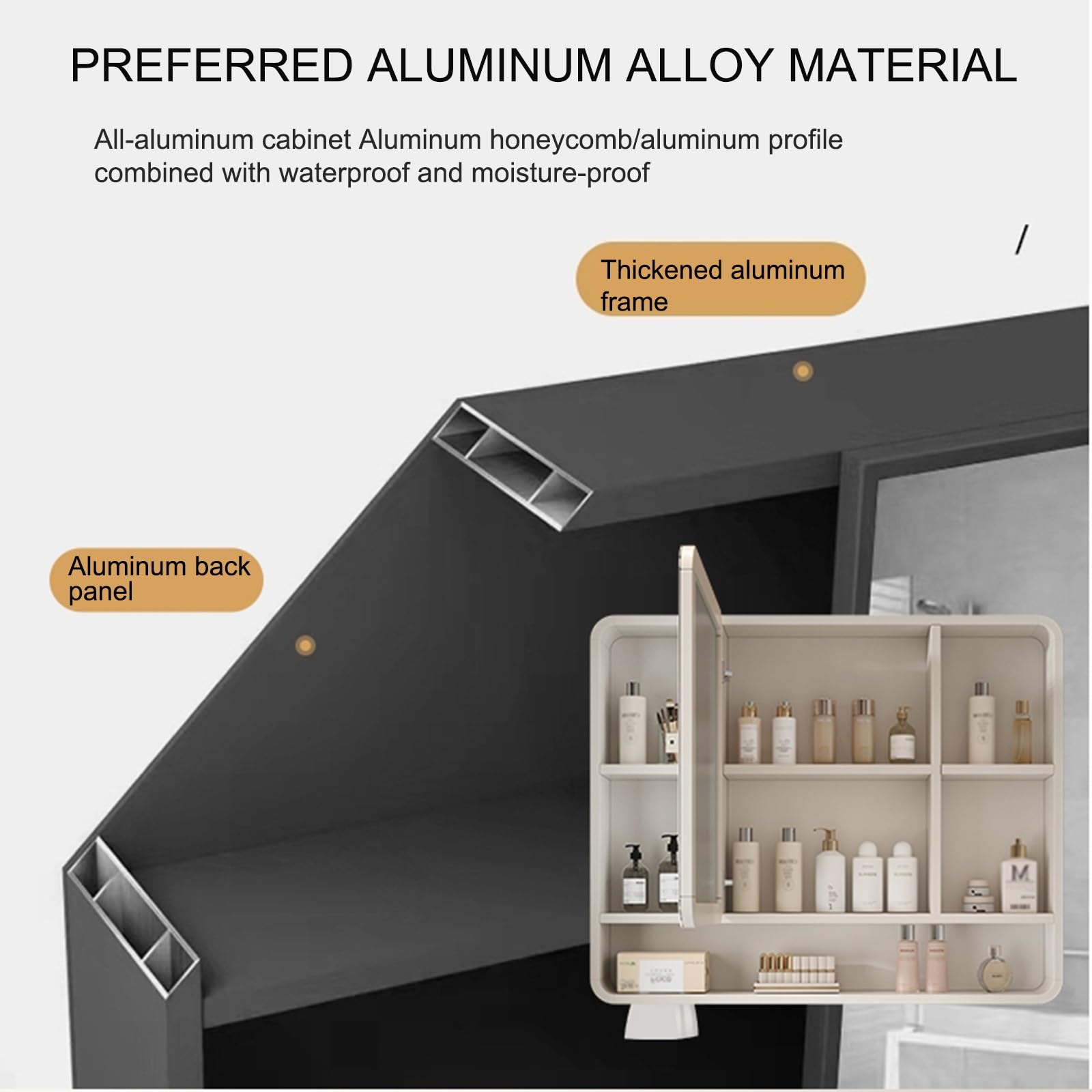 Darmario espejo baño con luz,Mueble baño con espejo,Armario de pared para bañocon antivaho,Espejo de baño con marco de aluminio con almacenamiento,Organizador de botiquín para lavadero y cocina(80X70X