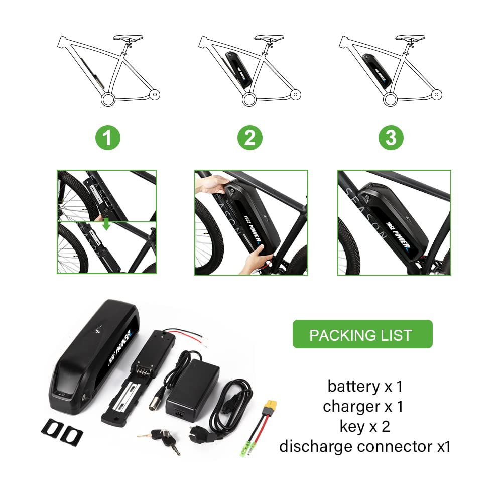 YOSE POWER Ebike 36V/48V/52V Hailong Akku für 350W / 500W / 750W / 900W Motor passt auf Unterrohr für VAUN MiFa Pedelec