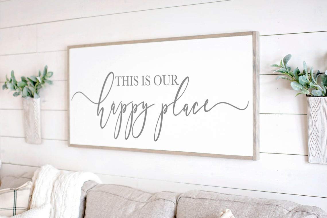 Tamengi This is Our Happy Place Sign | Living Room Wall Decor | Living Room Sign | Happy Place Wood Sign | Sign for Above Couch| Framed Wood Signs 12inch X 22inch zgH04vgf01tr-B319