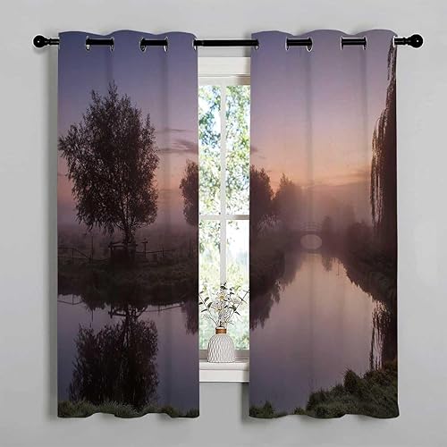Miniatura 2 de Bathroom Curtains Landscapes Sunset Night Scenery Doorway Curtains Privacy Cortinas para Ventanas De Cuarto 63Inch Width by 63Inch Length,2 Panels