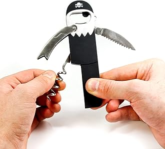 SUCK UK Pirate Wine Opener | Beer Bottle Opener | Wine Corkscrew | Corkscrew Wine Opener | Bottle Opener Keychain | Stainless Steel Wine Bottle