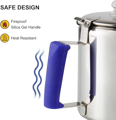 Miniatura 5 de Cafetera de percolador multiuso, cafetera de acero inoxidable con dos pomos de vidrio de borosilicato, mango de sílice, cafetera para camping, uso
