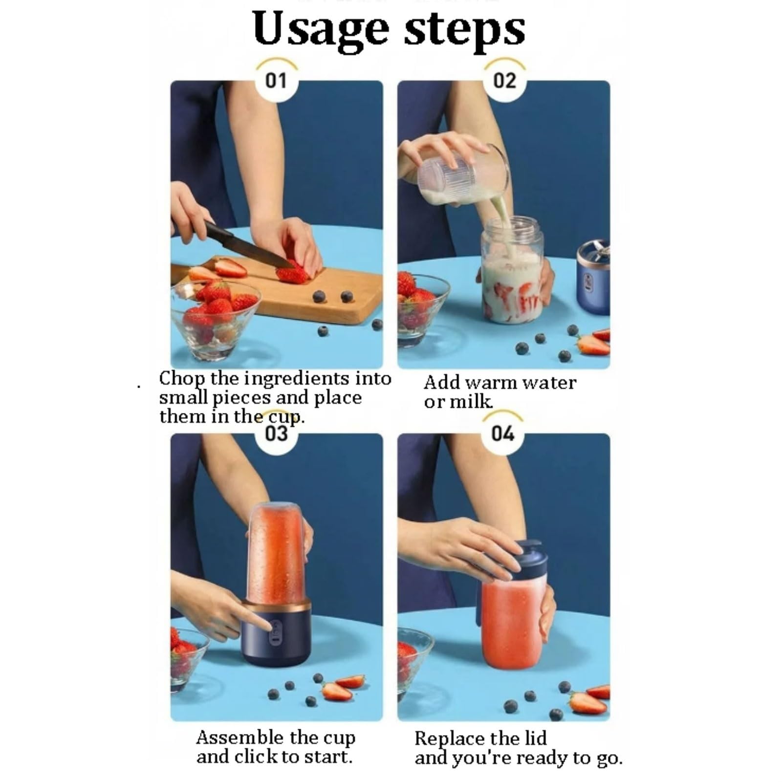 Potężny plastikowy przenośny blender z kubkiem podróżnym elektryczny mini sokowirówka USB idealny do smoothie mieszania lodu wyciskanie soku kompaktowy (niebieski)