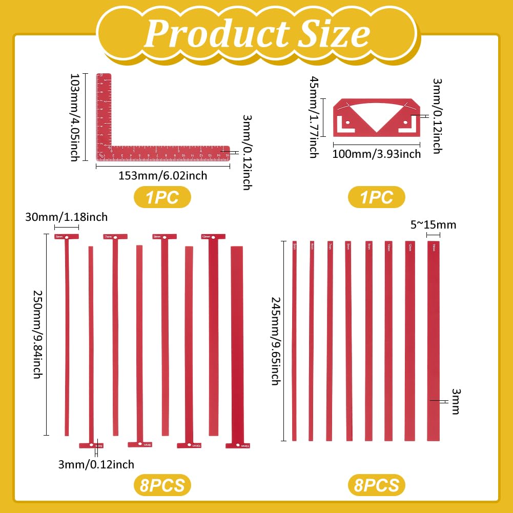 UNICRAFTALE 17Pcs Flexible Acrylic Book Binding Ruler Set Book Binding Package Red Bookbinding Easy Scrapbooking Tool T-Shaped Rulers for Bookbinding Scrapbooking Handmade Tools Supplies - Image 3