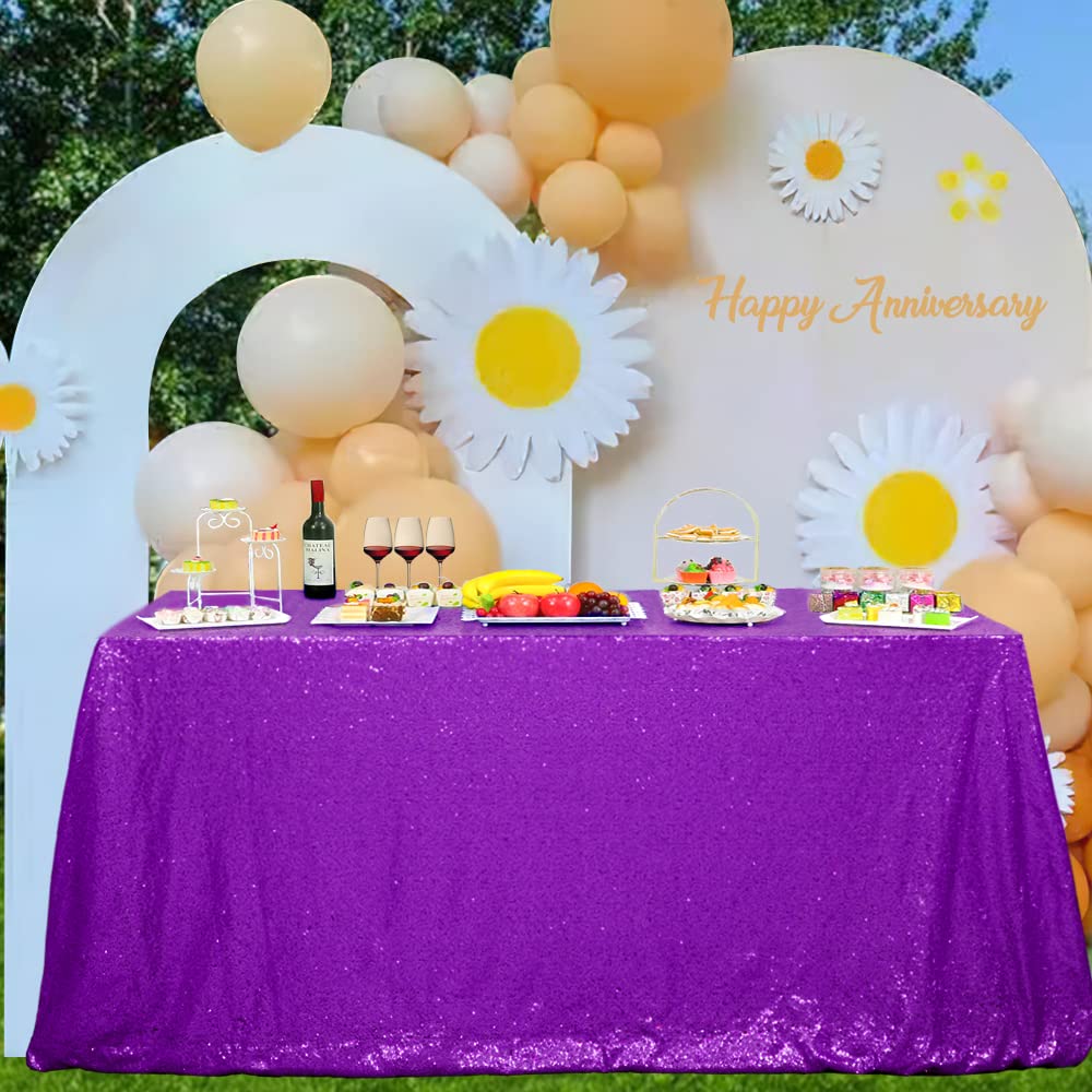 Photo 1 of BalsaCircle Purple Sequin Tablecloth - 90x132 Inch Rectangular Glitter Tablecloth Sparkly Tablecloth for Wedding Party Baby Shower Christmas Valentine's Day Decoratiion Purple 90x132"
