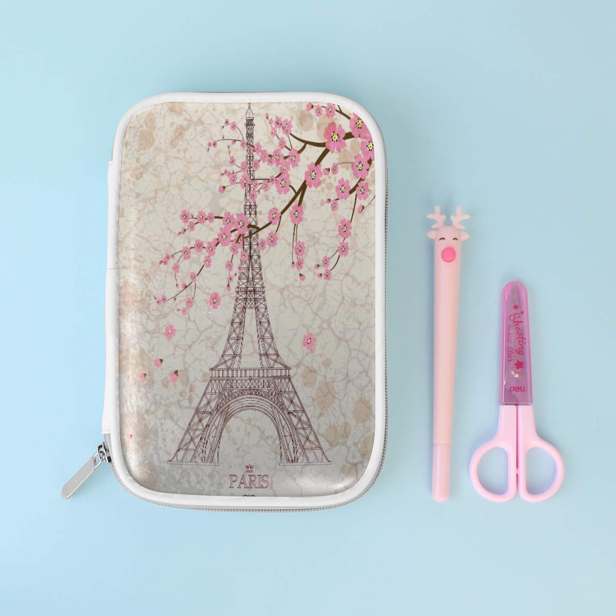 RXYY Astuccio Portapenne In Pelle PU Con Stampa Floreale, Grande Capacità Con Cerniera