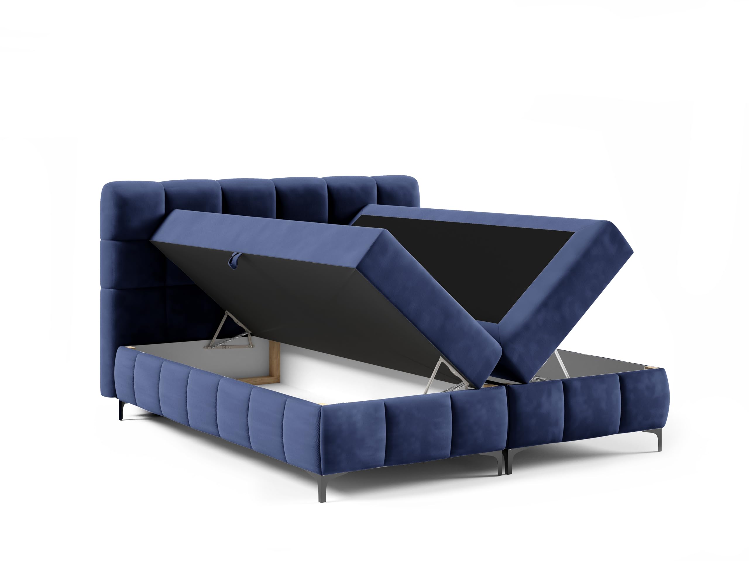 FURNISTAR Boxspringbett Cindy 160x200 mit Bettkästen und Topper | Doppelbett, Bonell-Matratze, Polsterbett, Bett, Bettgestell, Schlafzimmer - Dunkelblau