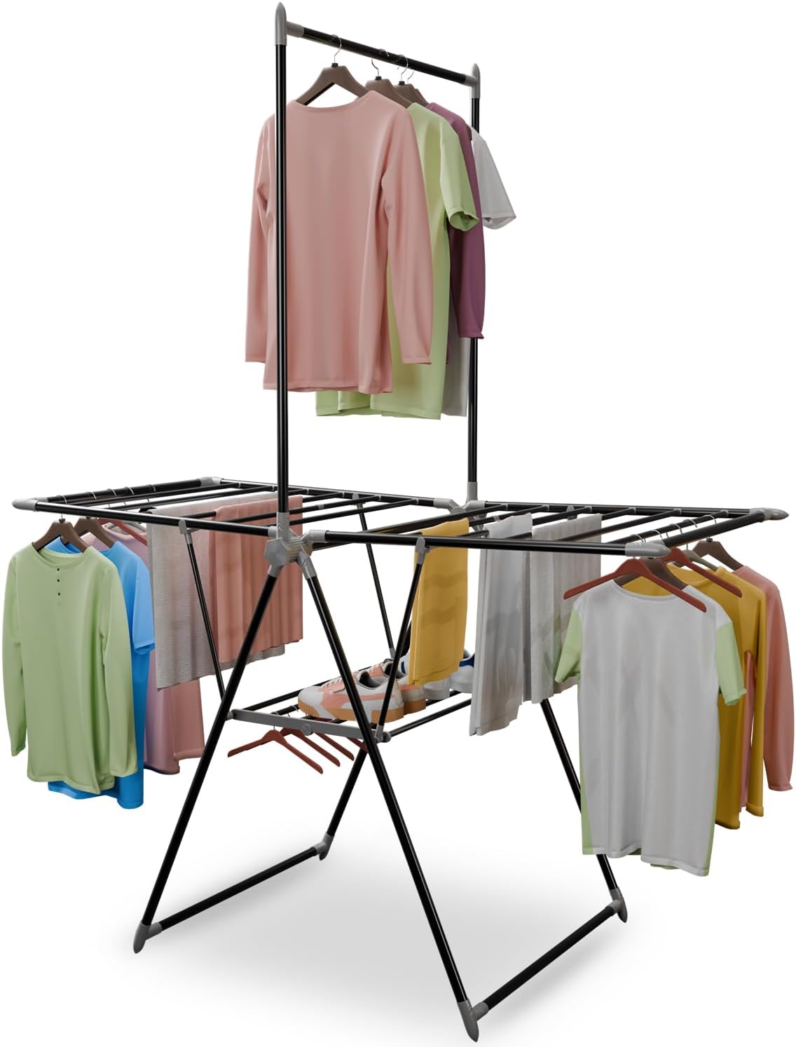 Lifelong Clothes Drying Rack – Foldable Hanging Stand with Height Adjustable Wings | 55 Feet Drying Length | Portable & Easy to Store Laundry Rack for Balcony | Carbon Steel Hanger