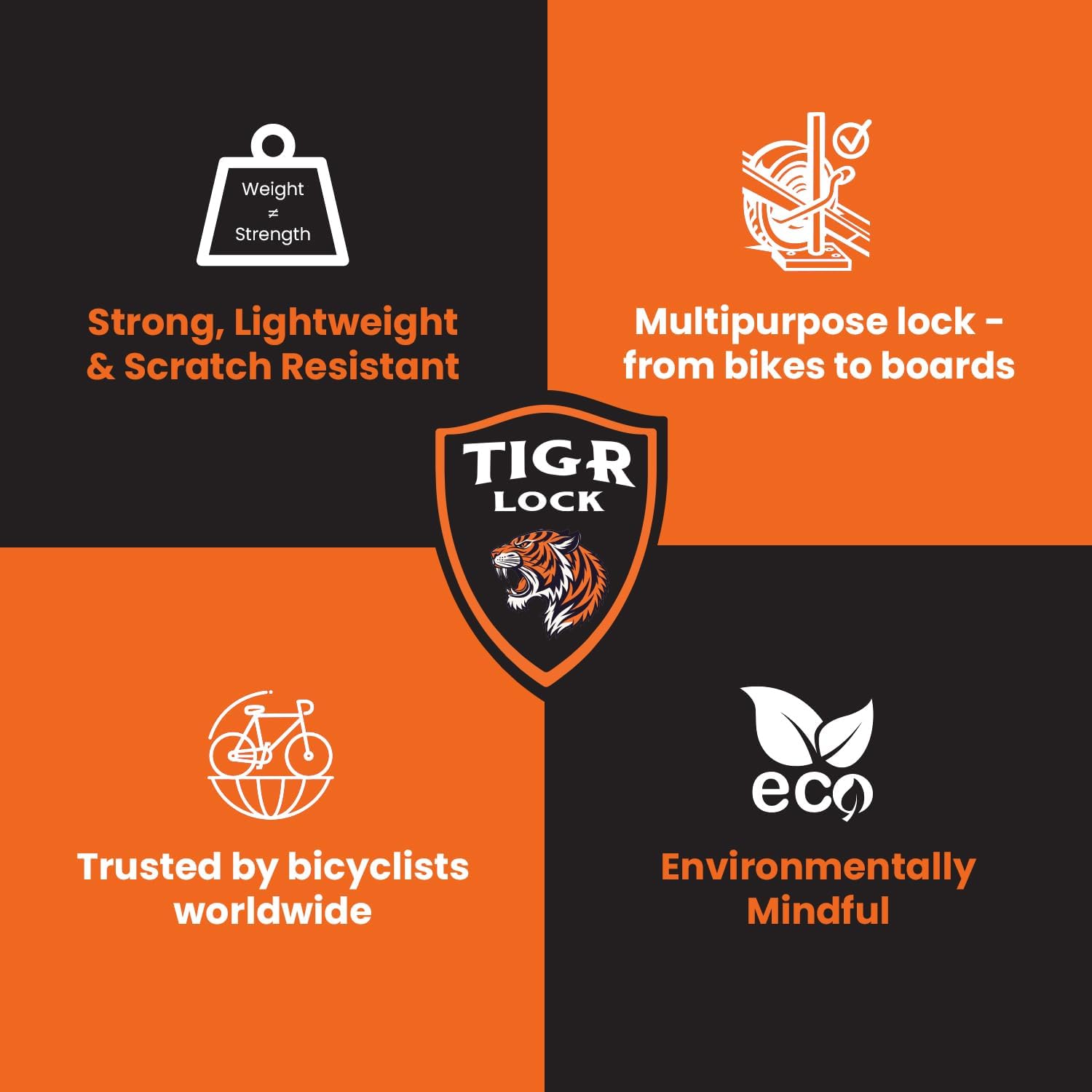 TiGr Mini+ Lightweight Bike Lock – High Security 8 x 4" Flexible High-Carbon Steel Shackle – Bolt Cutter, Crowbar & Hacksaw Resistant