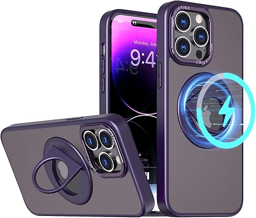 ZCDAYE Funda para iPhone 13 Pro Max con soporte, compatible con soporte giratorio invisible de carga inalámbrica, funda protectora translúcida de