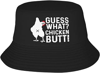 Guess What_ Chicken Butt! Women and Men Fisherman's Hat Washed Denim Black Adjustable Dad and Mom Truck Sun Hats Travel Daily